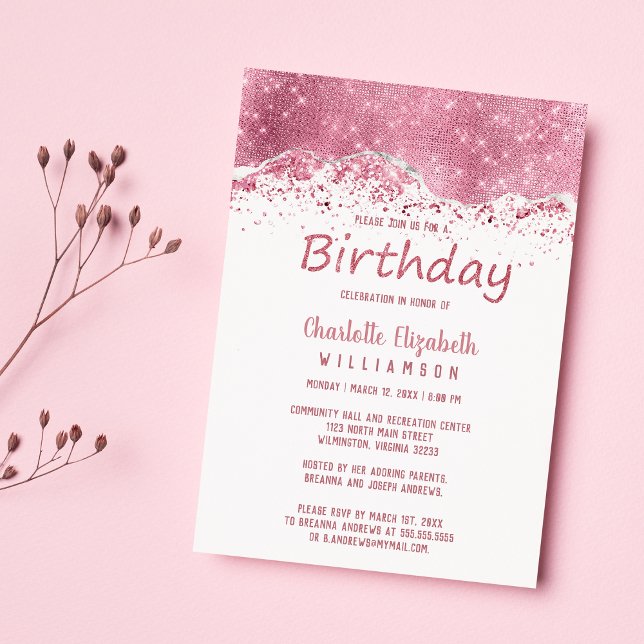 Convite Aniversário do rosa de luxo (Luxury rose gold silver glitter Birthday Magnetic)