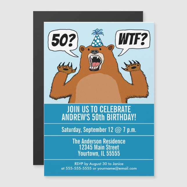Convite Aniversário Específico da Idade do Urso do WTF Eng (Frente/Verso)