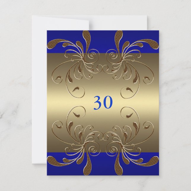 Convite Aniversário Floral Glam Cobalt & Gold (Frente)