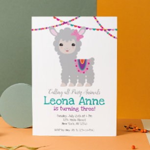 Convite Aniversário Llama Alpaca