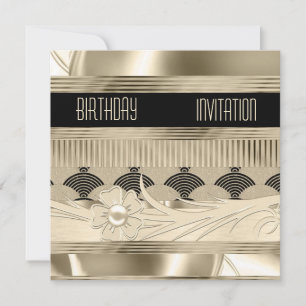 Convite Aniversário Luz Preta Dourado Art Déco