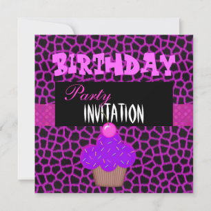 Convite Aniversário Meninas Cupcake Rosa Roxo