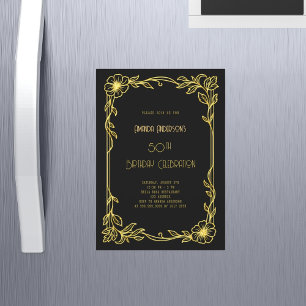 Convite Aniversário preto dourado Art Deco Gatsby