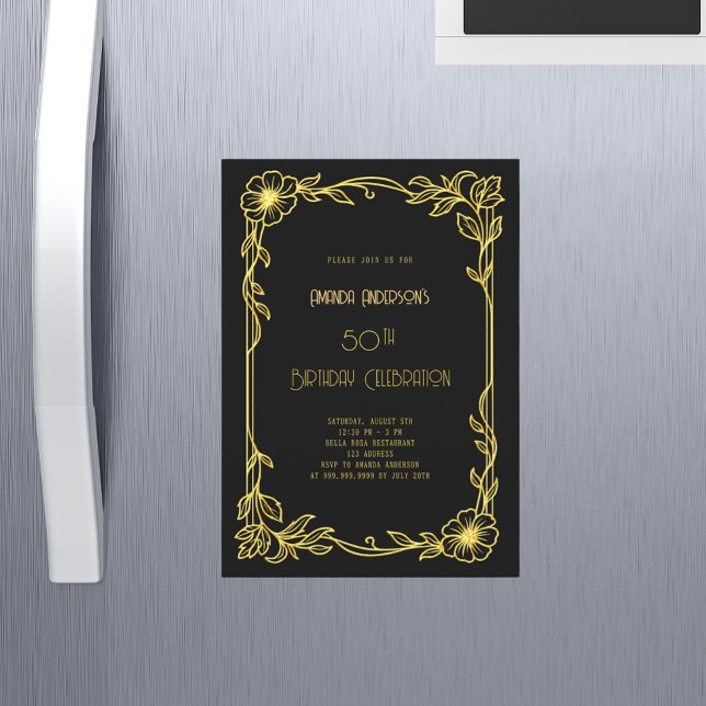 Convite Aniversário preto dourado Art Deco Gatsby (Criador carregado)