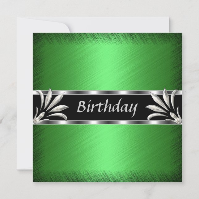 Convite Aniversário Verde Floral Prata (Frente)