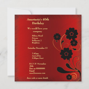 Convite Aniversário Vermelho Rasgado com Floral Pr