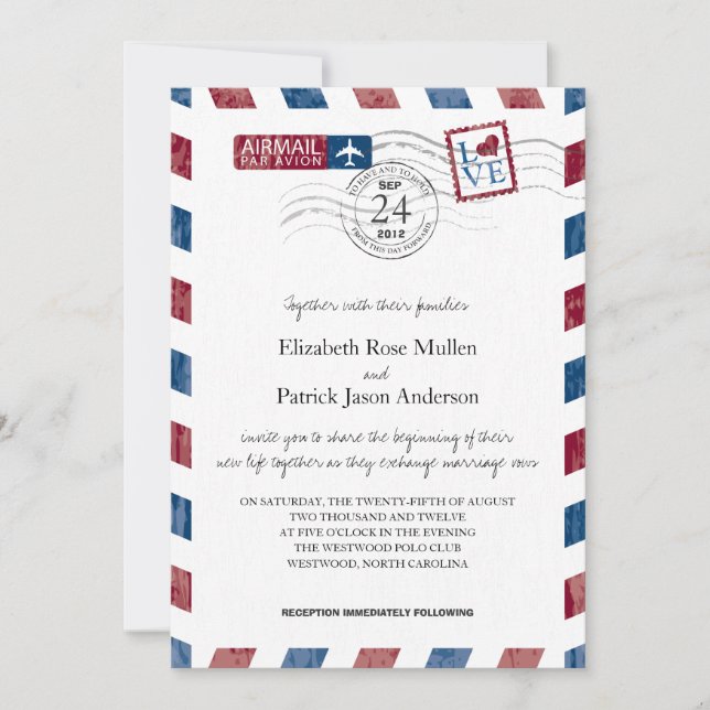 Convite Anterior de Casamento de Correio Aéreo (Frente)