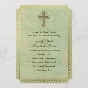 Convite Antiquado de Casamento Cruzado Católico Vi