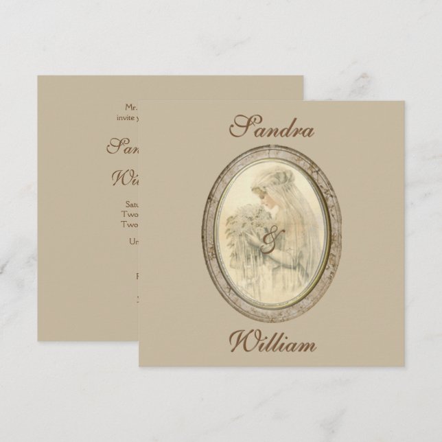 Convite Antiquado para Casamento de Noiva (Frente/Verso)