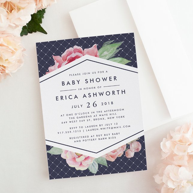 Convite Antiquado para Chá de fraldas de Peony | M (Criador carregado)