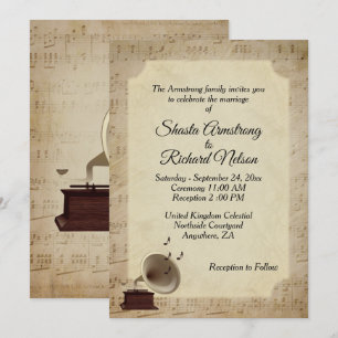 Convite Antiquado para Tema de Casamento de Músic