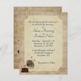 Convite Antiquado para Tema de Casamento Musical