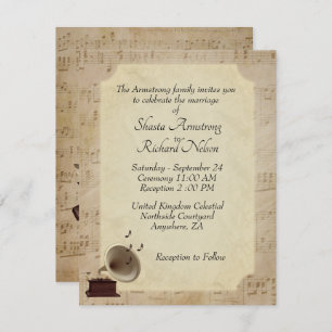 Convite Antiquado para Tema de Casamento Musical