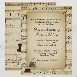 Convite Antiquado para Tema Música de Casamento