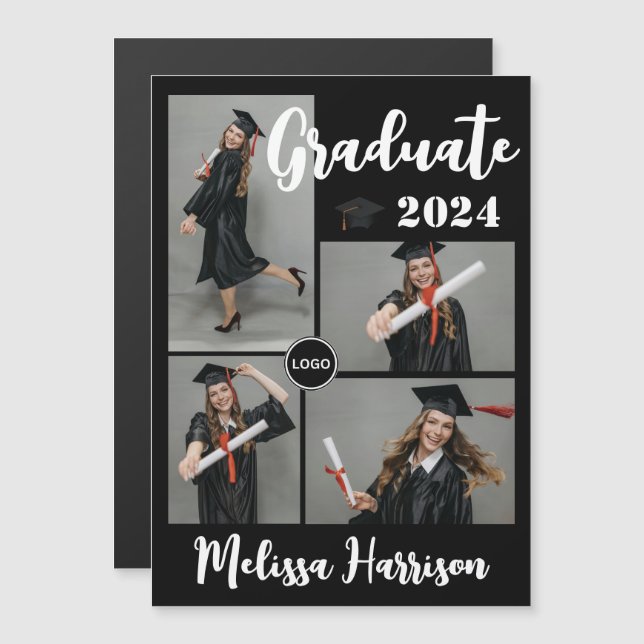 Convite Anúncio de Colagem de Fotos de Graduado com Logoti (Frente/Verso)