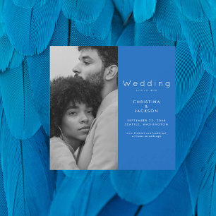 Convite Anúncio de Data de Casamento com Foto em Azul Safi