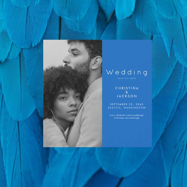 Convite Anúncio de Data de Casamento com Foto em Azul Safi (Criador carregado)