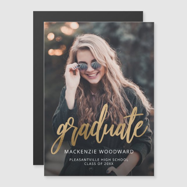 Convite Anúncio de Formatura Magnético com Rótulo Dourado (Frente/Verso)