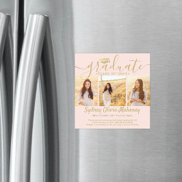 Convite Anúncio de Foto de Graduação Dourada de Blush Magn
