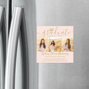 Convite Anúncio de Foto de Graduação Dourada de Blush Magn