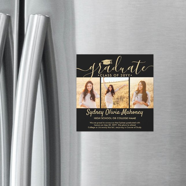 Convite Anúncio de Foto de Graduação Dourada Magnética Pre (Criador carregado)