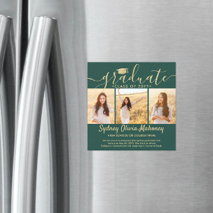 Convite Anúncio de Foto de Graduação Dourada Verde Magnéti