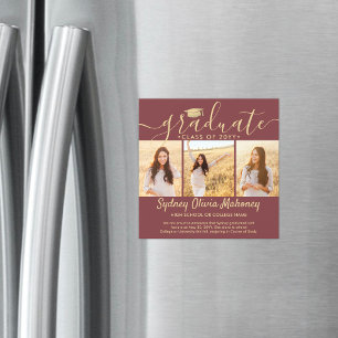 Convite Anúncio de Foto de Graduação Magnética Burgundy