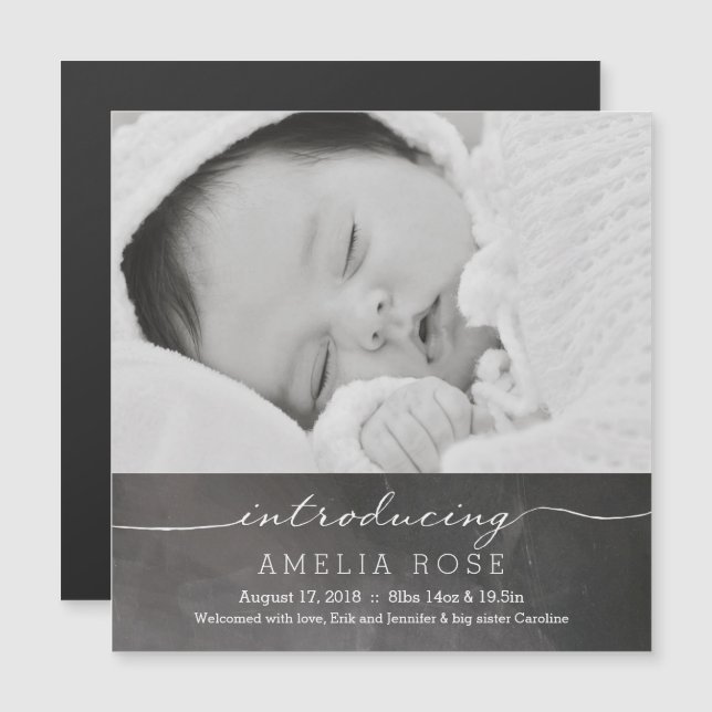 Convite Anúncio de Foto para Bebê do Cheio Chalkboard (Frente/Verso)