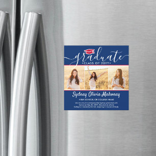 Convite Anúncio de Graduação de Branco Vermelho Magnético 