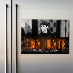 Convite Anúncio de Graduação de Fotos em Orange Neon Mo