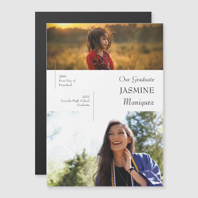 Convite Anúncio de Graduação do Magnet Modern Então & Agor (Frente/Verso)