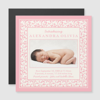 Convite Anúncio de Nascimento Floral de Damask Foto Baby G