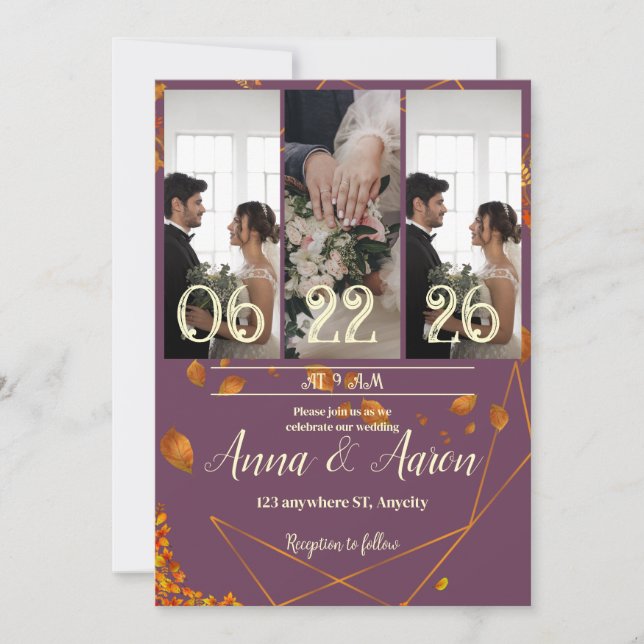 Convite ao casamento outono com Fotografias | Amei (Frente)