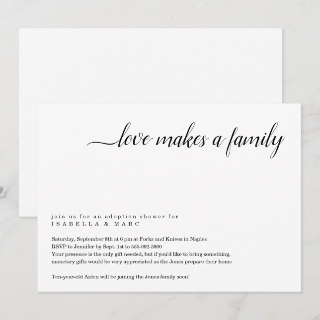 Convite ao Chá de Adoção (para Criança Mais Velha) (Frente/Verso)