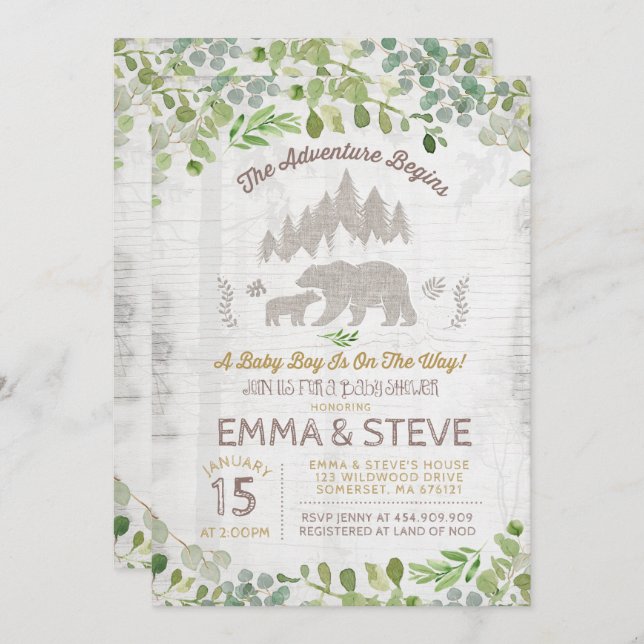 Convite Ao Chá de fraldas De Urso A Aventura Começ (Frente/Verso)