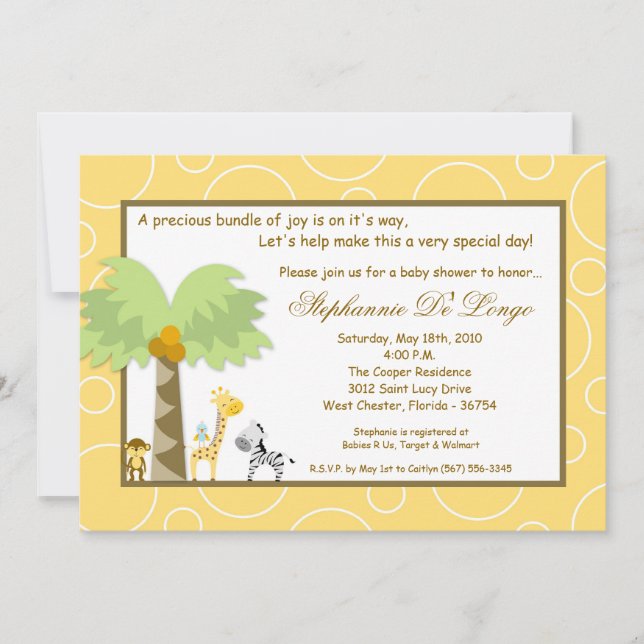 Convite ao Chá de fraldas do Zoo Safari Selgle 5x7 (Frente)