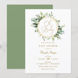 Convite ao Chá de fraldas Dourado Eucalyptus