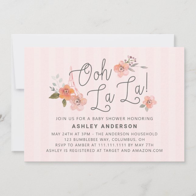 Convite Ao Chá de fraldas La La French (Frente)