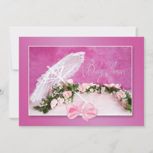 CONVITE AO CHÁ DE FRALDAS - PINK/PARASOL/ROSAS