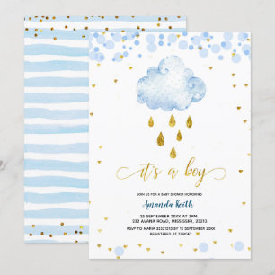 Convite ao Chá de fraldas Raincloud Blue e Dourad