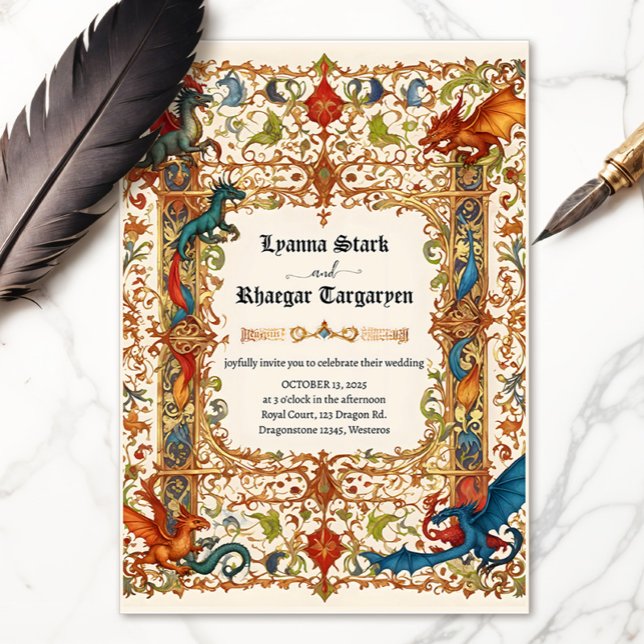 Convite ao Dragão Medieval, Manuscrito Antigo (Medieval manuscript with dragons invitation)