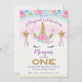 Convite ao primeiro aniversario Rainbow Unicorn Gl
