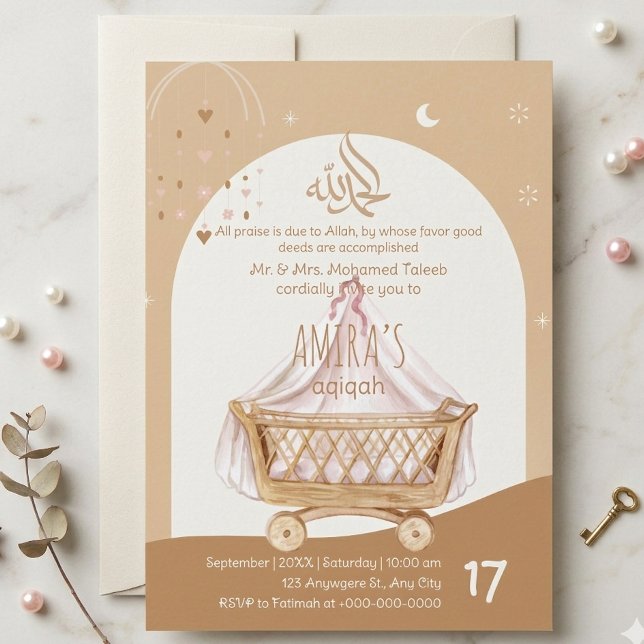 Convite Aqiqah Cerimônia de Nomeação do Bebê Perso (Criador carregado)