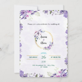 Convite Aquarela Dourado e Roxo