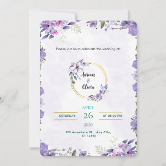 Convite Aquarela Dourado e Roxo