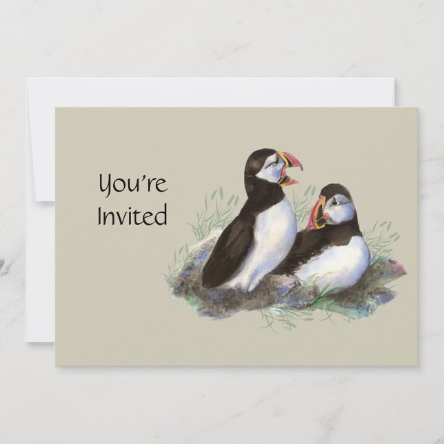 Convite Aquarela Puffin Passarinho Fofo (Frente)
