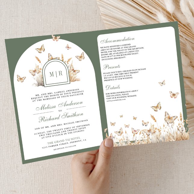 Convite Arco de casamento de borboleta de flor silvestre b (Criador carregado)