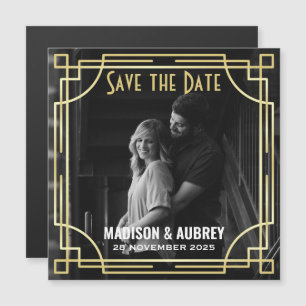 Convite Art Deco Add Your Photo Save the Date Dourado Gats