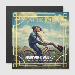 Convite Art Deco Add Your Photo Save the Date Dourado Gats