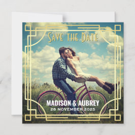 Convite Art Deco Add Your Photo Save the Date Dourado Gats